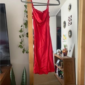 Red slip dress